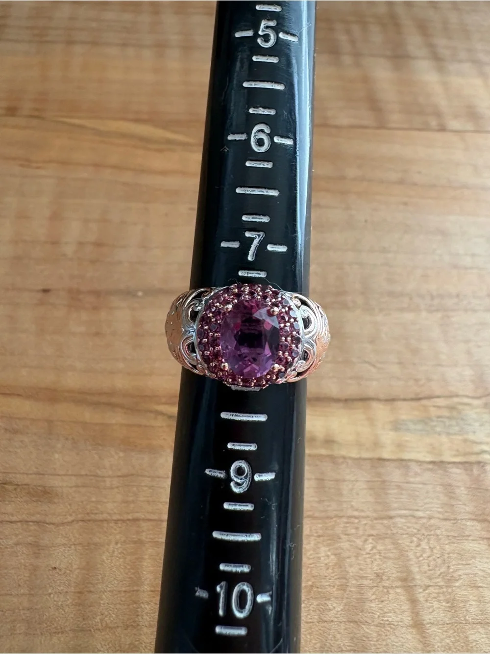 Pink CZ ring with vermeil gold over 925 sterling silver size 7.75